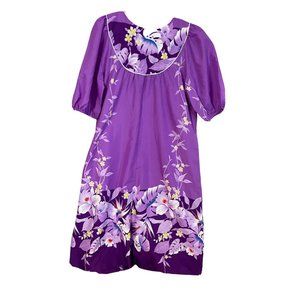 Vintage 60s Large Hukilau Fashion Hawaiian Tiki Purple  Floral Summer Dress USA